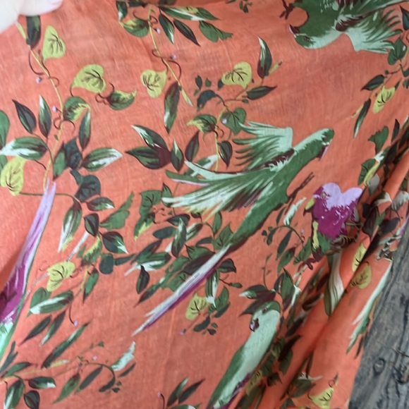 Amanda Blue Kimono with floral and bird print.  Cute green tassel detail. - Picture 5 of 6